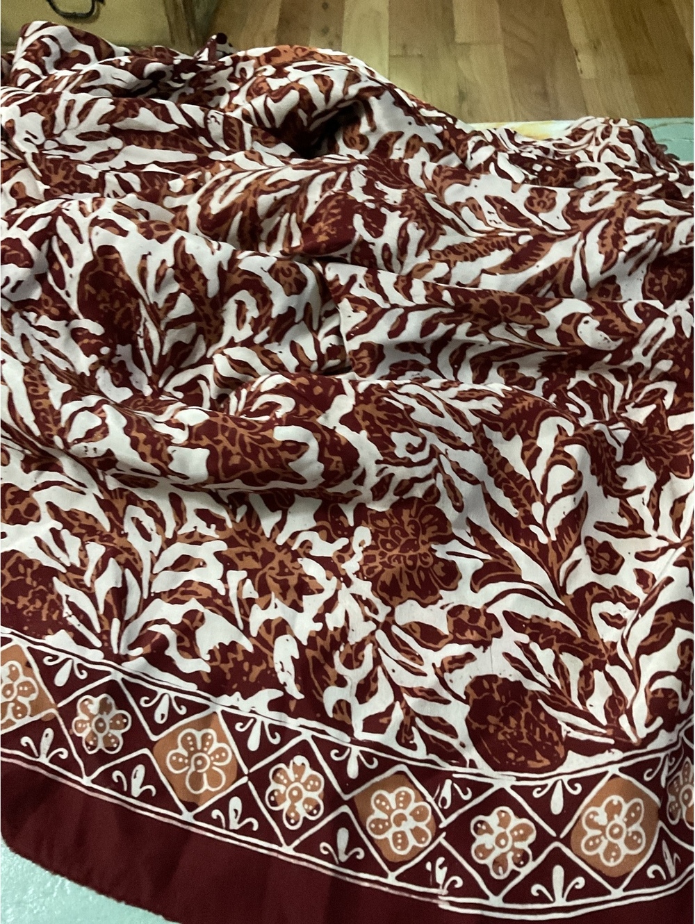Vintage Floral Print Silk Scarf /Shawl in Brown and Cream